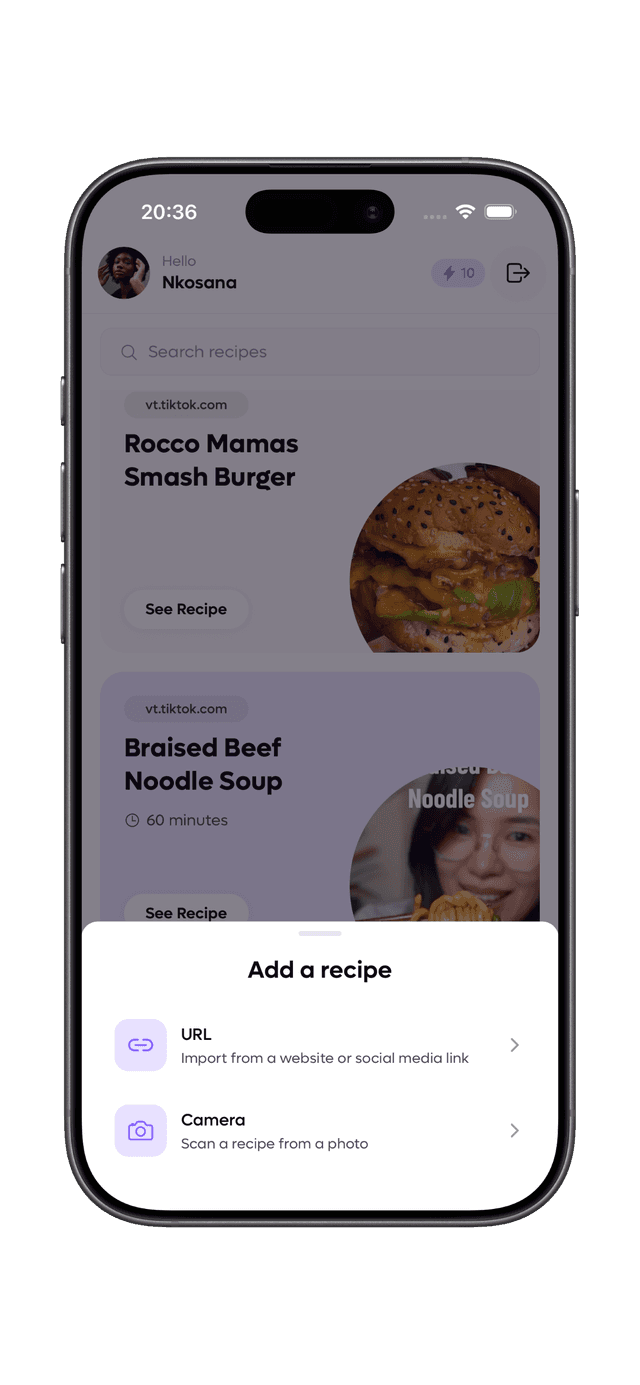 Import recipe via URL or camera